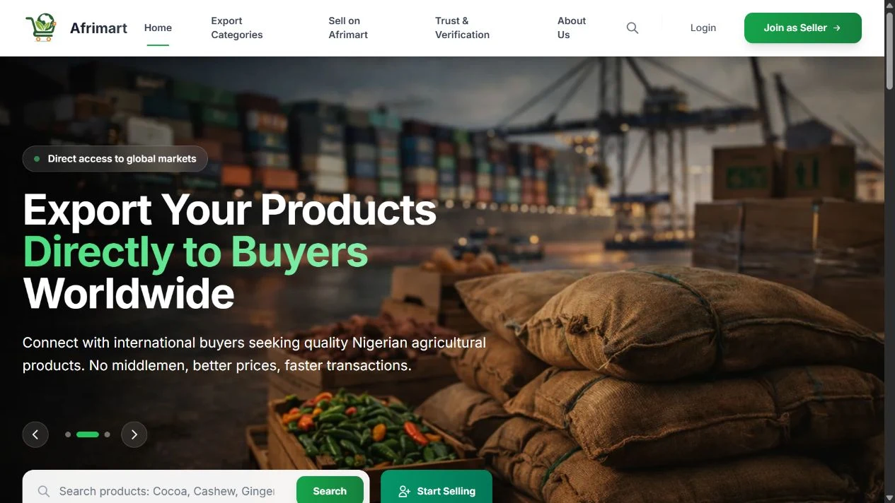 Screenshot of the Afrimart website, captured 29 October 2026.