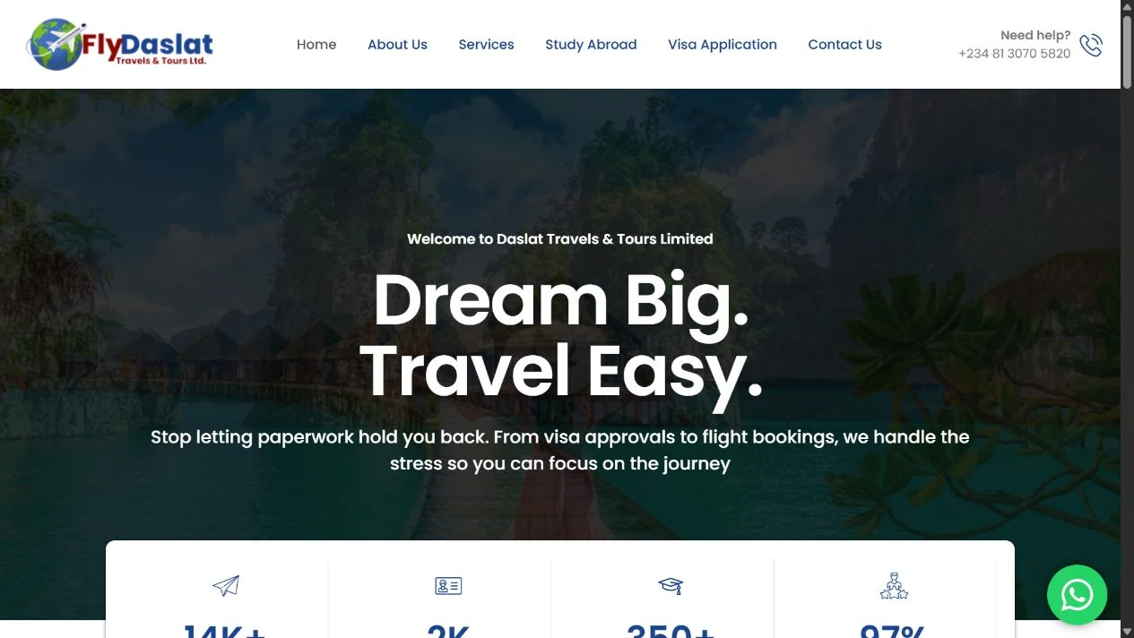 Screenshot of the Daslat Travels & Tours website, captured 29 October 2026.