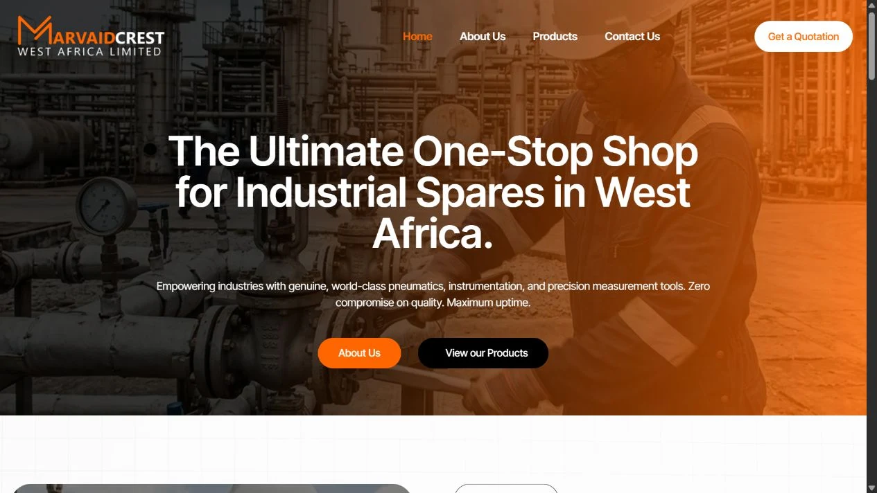 Screenshot of the Marvaid Crest West Africa Limited website, captured 29 October 2026.