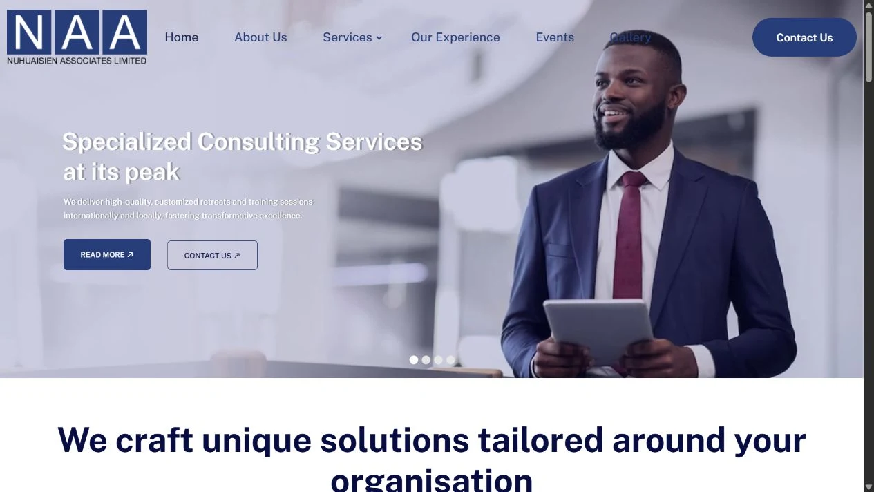 Screenshot of the Nuhuaisien Associates Limited website, captured 29 October 2026.