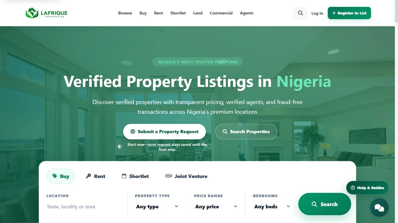 Screenshot of the L’Afrique Properties website, captured 29 October 2026.
