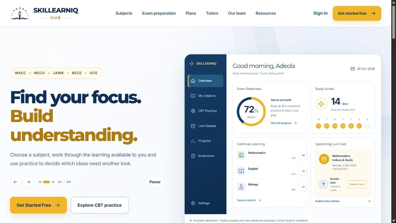 Screenshot of the SkillearnIQ Hub website, captured 29 October 2026.