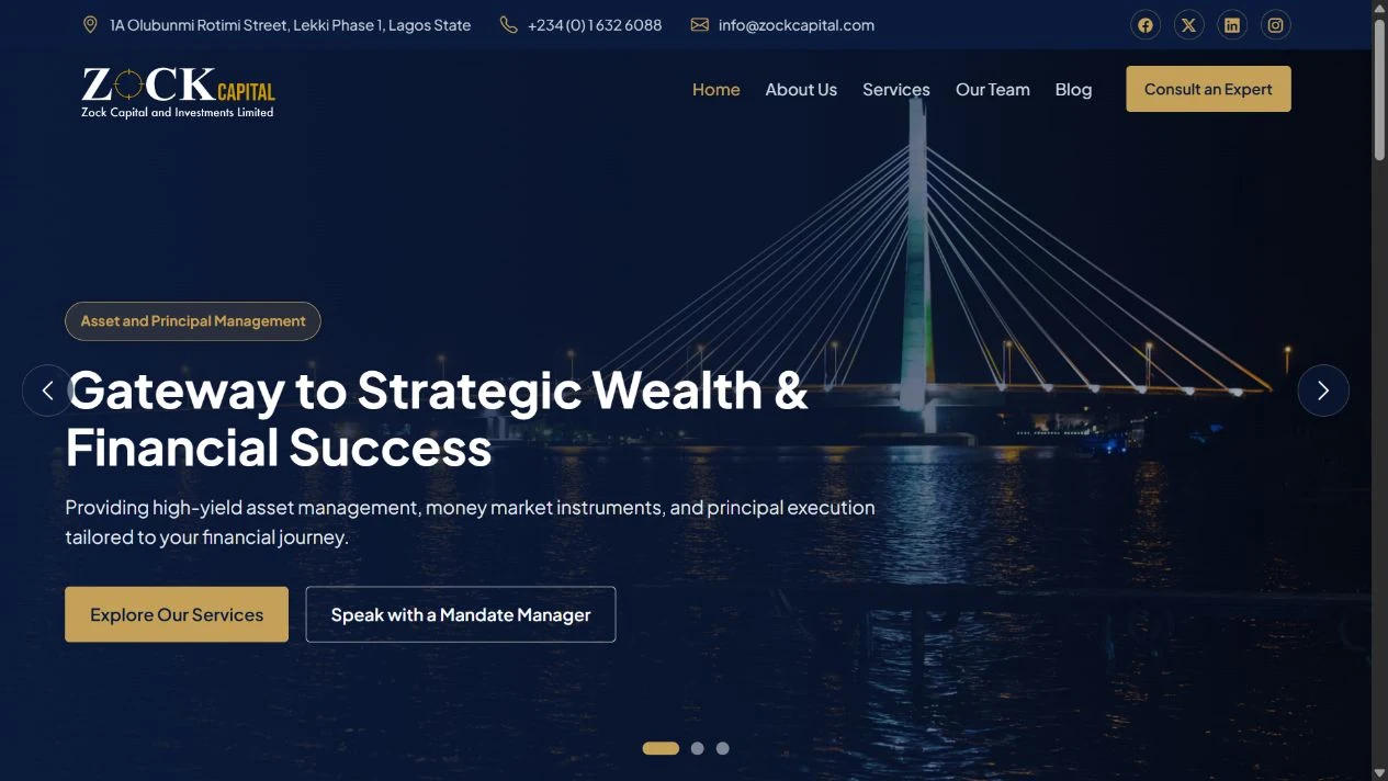 Screenshot of the Zock Capital website, captured 29 October 2026.